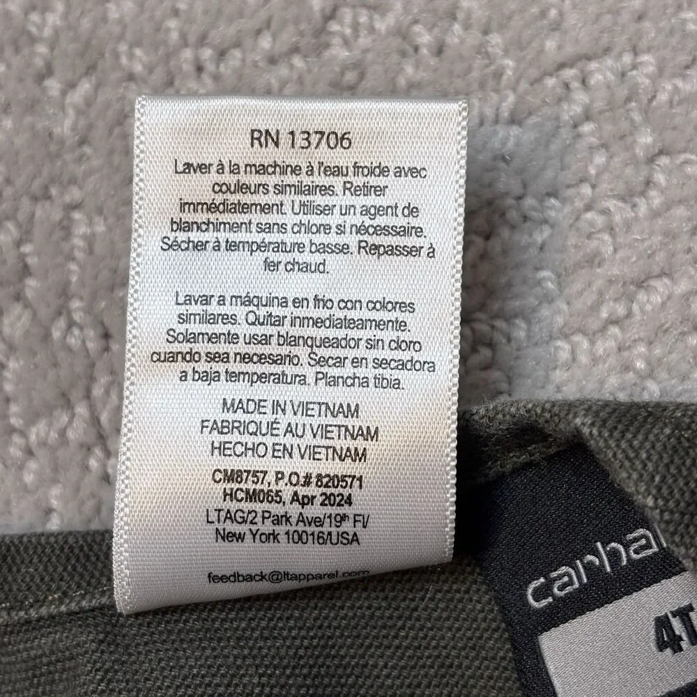 Carhartt Canvas Duck Bib Pockets Overalls Double Knee Green Workwear Durable 4T